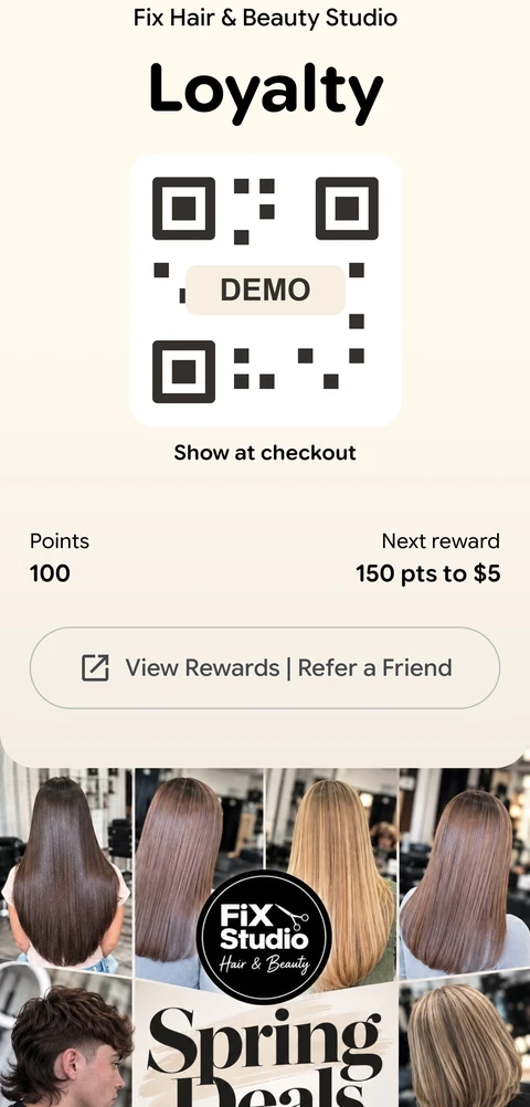 Fix Hair and Beauty Studio's cream loyalty pass and salon offer